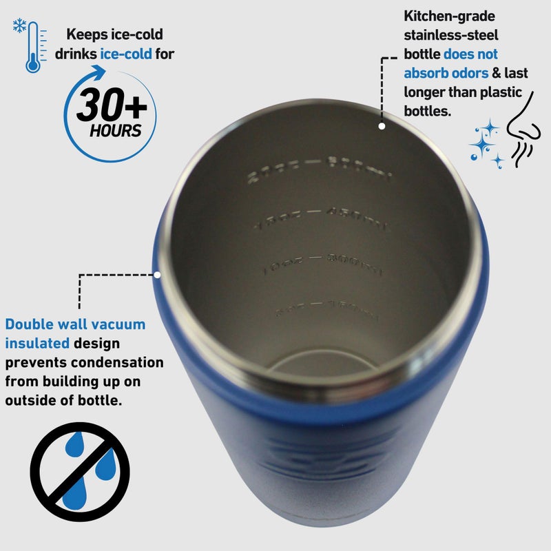 Ice Shaker 26 Oz Stainless Steel Bottle, Insulated Water Bottle with Straw, Navy - Image 3